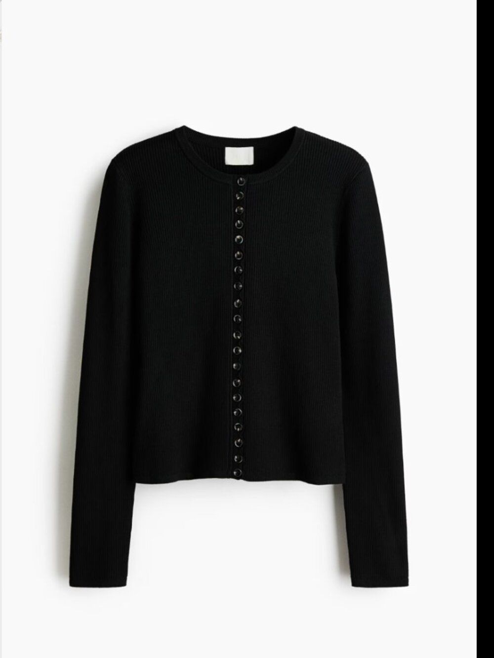 NWT H&M Black Ribbed Button Cardigan | Size XL | Scalloped Placket